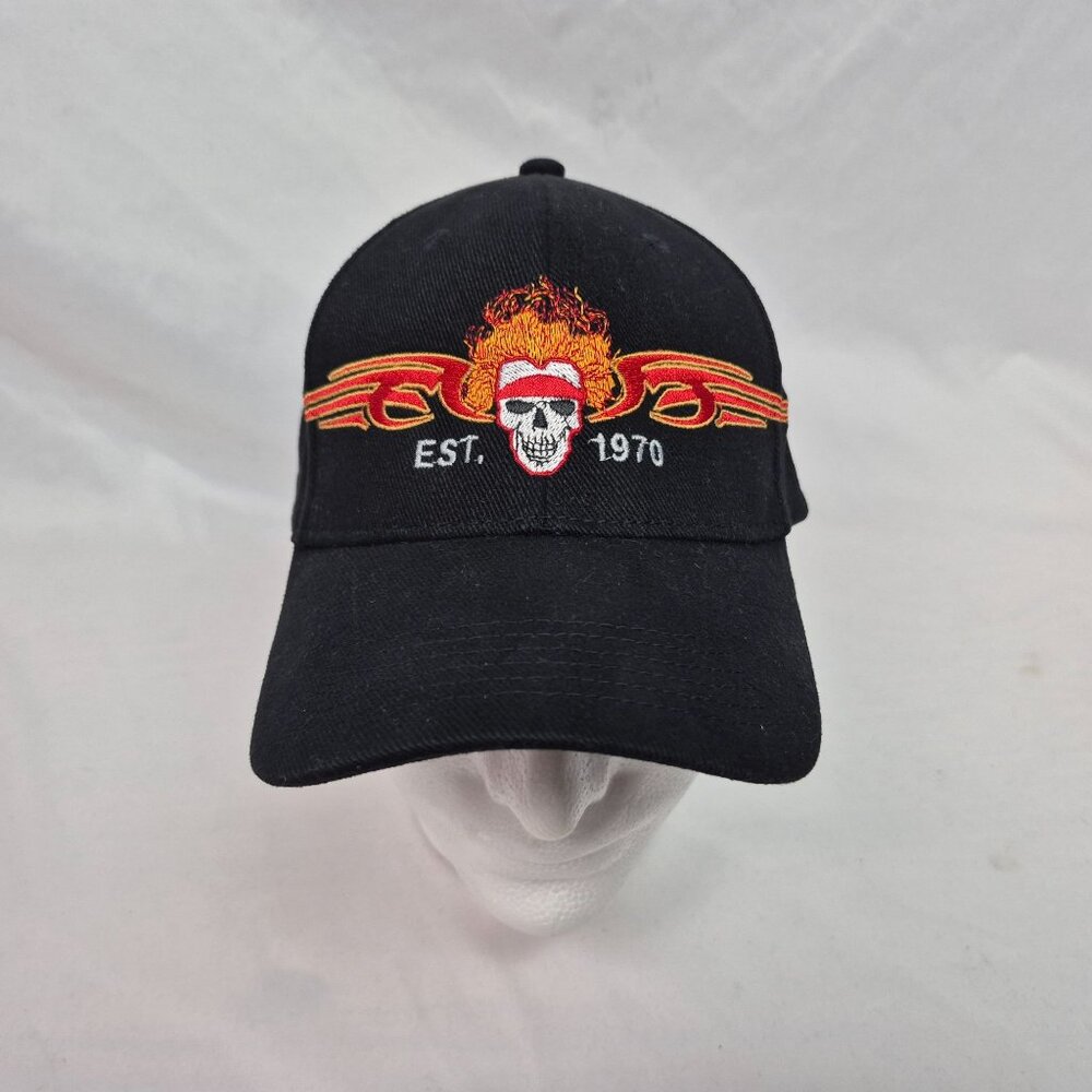 Arlen Ness Black w/Skull & Flames Ball Cap Hat Fitted L/XL EXCELLENT CONDITION!!